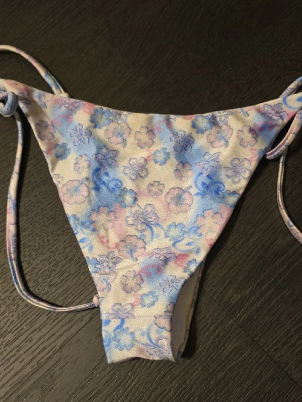 Frankie's Bikinis Pastel Floral Tie-Side Bikini Bottom in Pink & Blue